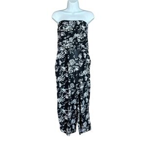 Lily Morgan Black White Floral Strapless Cropped Jumpsuit Women's Size Large